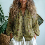 Amber | Camisa Vintage con Estampado de Hojas